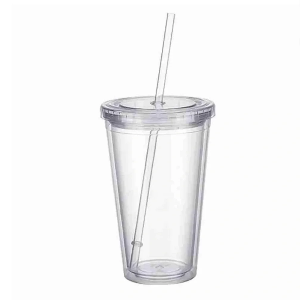 Plastic Drink Smoothie Cup with Screw Lid & Straw BPA-Free EUC